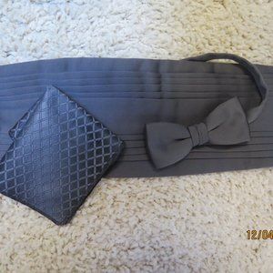 SILK Dark Grey Mel Howard Cummerbund Bow Tie Pocket Square Tuxedo Wedding